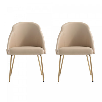 Gracie Modern Vegan Leather Metal Dining Chair in Tan and Gold - Set of 2 | Chaise de salle a manger moderne Gracie en cuir vegetalien et metal, couleur beige et or - Lot de 2