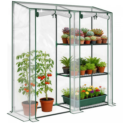 Outsunny Mini Greenhouse, Portable Greenhouse with 3 Shelves, Clear