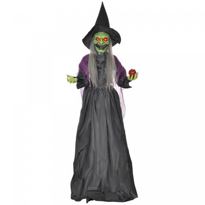 Homcom Halloween Old Witch Animatronic Prop W/ Light Up Eyes|Homcom Halloween Vieille Sorciere Animatronique Avec Yeux Lumineux