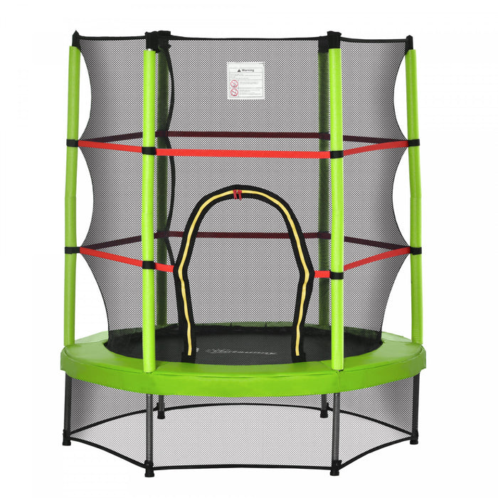 Outsunny Φ55\" Kids Trampoline With Enclosure Net Steel Frame Indoor Round Bouncer Rebounder Age 3 To 6 Years Old Green