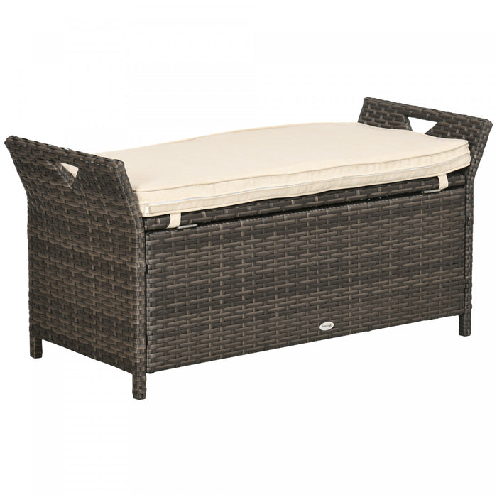 Outsunny 2-in-1 Patio Wicker Storage Bench 27 Gallon Storage Box Cream