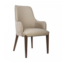 Belmont Contemporary Chenille and Faux Leather Wood Upholstered Armchair in Taupe