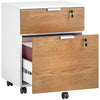 HOMCOM 2 Drawer File Cabinet with Lock Wheels Hanging Bars Nature Wood