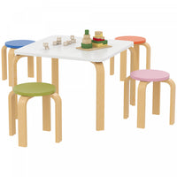 Qaba Kids Table and Chair Set, Kids Table and 4 Chair Set for Toddlers and Children, 5-Piece Children Furniture Set for Arts and Crafts, for Daycare, Classroom, Playroom