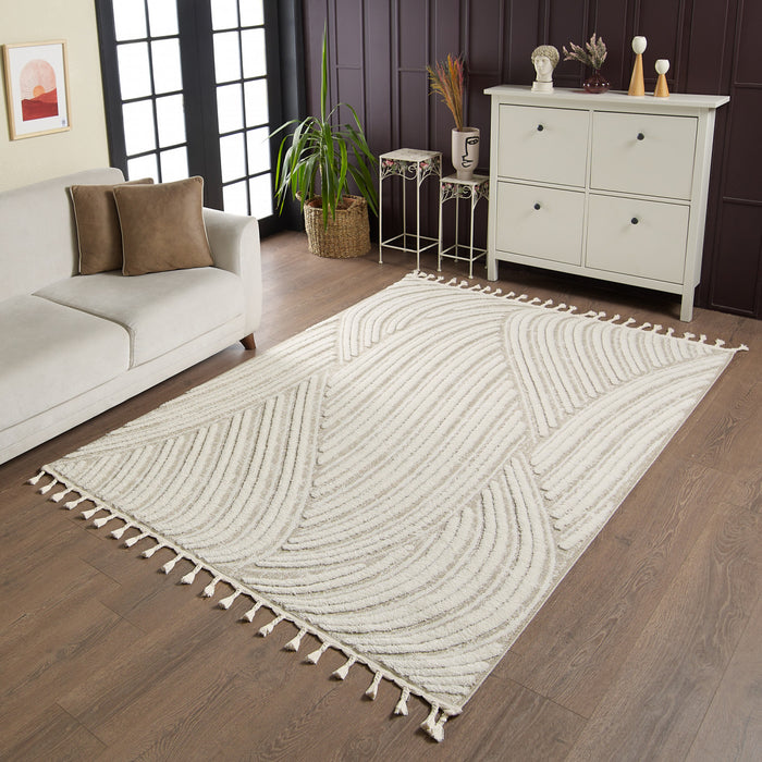 Quinto Brushed Beige Waves Shag Area Rug - 5'7\" x 7'3\"