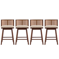 Talia Wooden Counter Height Bar Stool Set of 4 with Rattan Backrest,Walnut