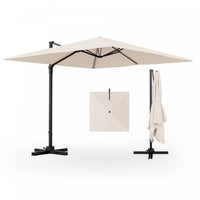 Costway Patio 9.5FT Square Cantilever Offset Hanging Umbrella 2-Tier 360° Outdoor Beige
