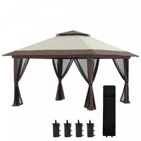 Outsunny 13' X 13' Pop Up Canopy With Mesh Sidewalls, Easy Up Canopy Tent Shelter With 2-tier Roof, 