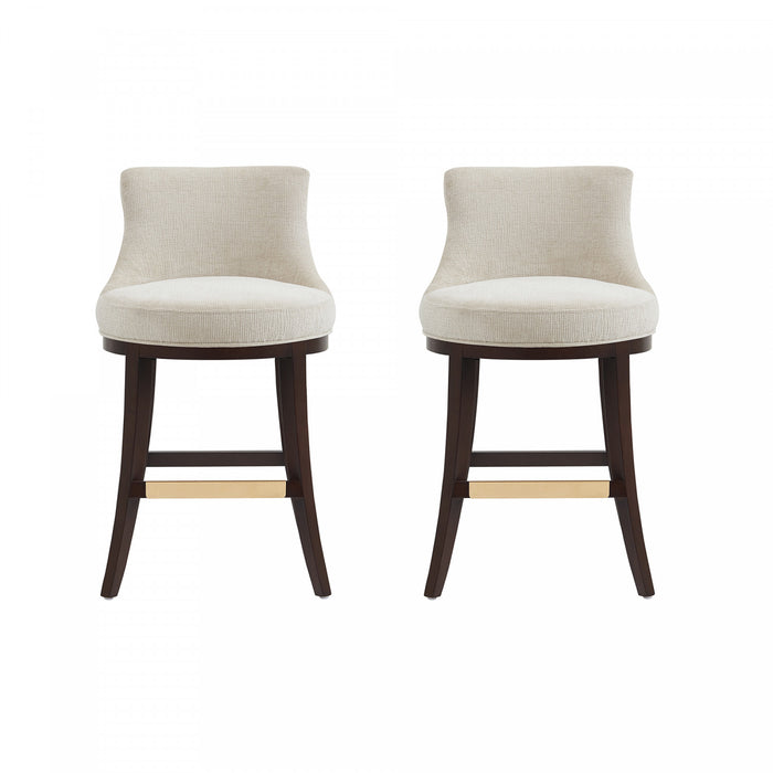 Lucia Modern Chenille Wood Counter Stool in Natural - Set of 2