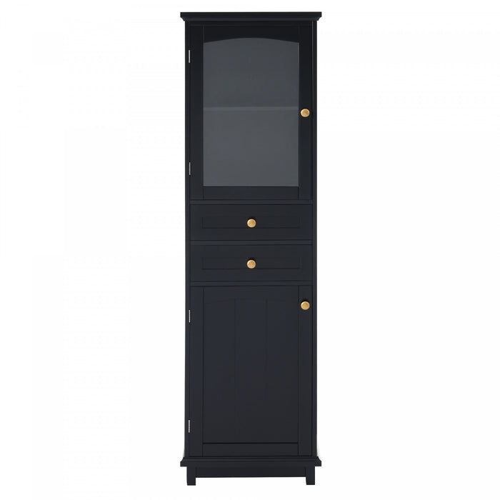 Jamie 63\" Pine Wood Tall Bathroom Storage Cabinet With Adjustable Shelves And Glass Doors - Green