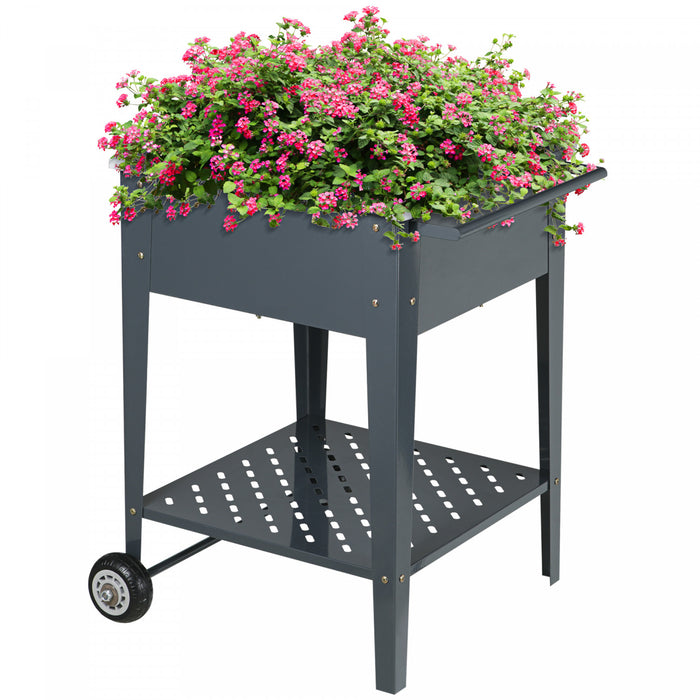 Outsunny Raised Garden Bed With Wheels, 25\"x 22\" X 31\" Galvanized Steel Elevated Planter Box With Legs, Storage Shelf For Outdoor Backyard, Patio To Grow Vegetables, Flowers, Gray