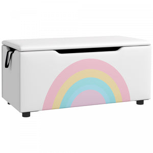 Qaba Toy Chest, Kids Toy Bench Box, Lightweight Storage Bench With Lid And Side Handles, For Nursery Room Playroom Bedroom, Gift For 3-8 Years Old, White