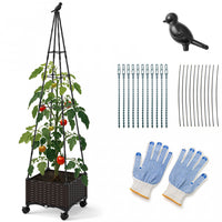 Costway 1 Pcs Raised Garden Bed With Plant Box & Obelisk Trellis Lockable Wheels Cage Planter