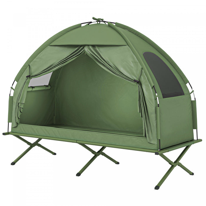 Outsunny Camping Cot Tent Portable Folding Outdoor Elevated Combo, Green