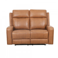 Bellamy 58 in. Leather Match Power Reclining Loveseat with Adjustable Headrest and USB - Cognac