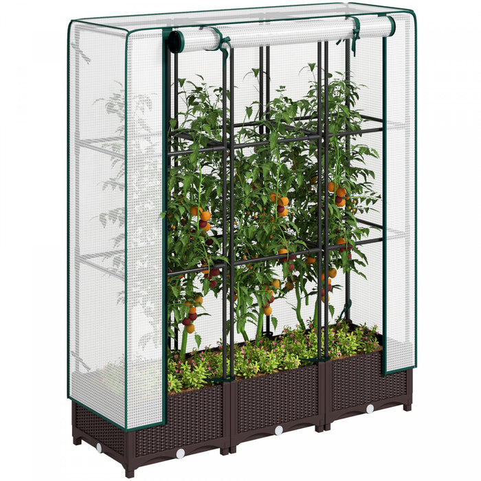 Outsunny Plastic Raised Bed With Trellis And Pe Cover, 47 X 16 X 50 In