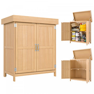 Outsunny Wood Garden Shed Outdoor Tool Shed With Hinged Roof, Natural Wood
