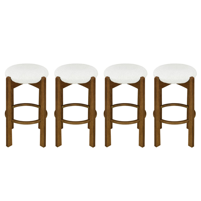 Olivia Rubberwood Indoor Round Seat Bar Stool Set of 4 with Durable Frame and Fabric