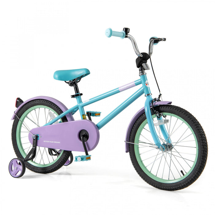 Costway 18\" Kids Bike With Adjustable Saddle Handlebar Removable Training Wheels Handbrake Blue
