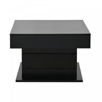 Aspire 27.5 Inch Square Rotating Lift-Top Coffee Table with High-Gloss Finish and Hidden Storage, Black