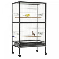 Pawhut 30x20.5x54-inch Bird Cage Parrot Macaw Finch Cockatoo Flight Cage With Wheels Black/white
