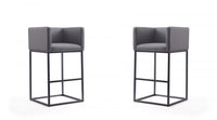 Embassy Mid-Century Modern Metal Upholstered Barstool in Gray - Set of 2