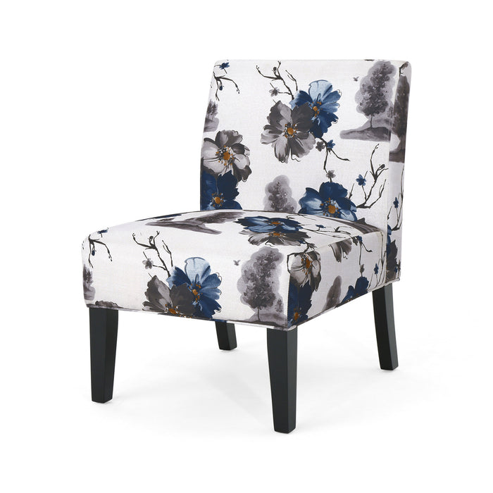 Oliver Linen-look Fabric Accent Chair With Rubberwood Legs- Blue, Multicolour