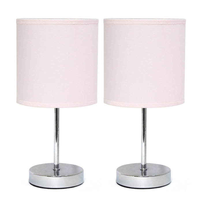 Simple Designs Chrome Mini Basic 2-Piece Table Lamp Set - White