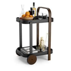 Umbra Modern Bellwood Steel Bar & Storage Cart - Black and Walnut