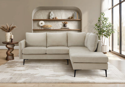 Upholstered Sofa Sectional, 86" Wide, Beige Fabric, Black Metal Legs Sectional | Sofa Sectionnel Rembourre, 85" De Large, Tissu Beige, Pieds En Metal Noir