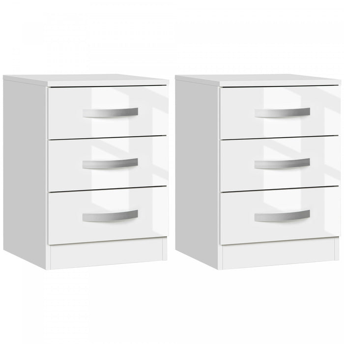 HOMCOM Nightstand Set of 2, Bedside Tables with 3 High Gloss Drawers