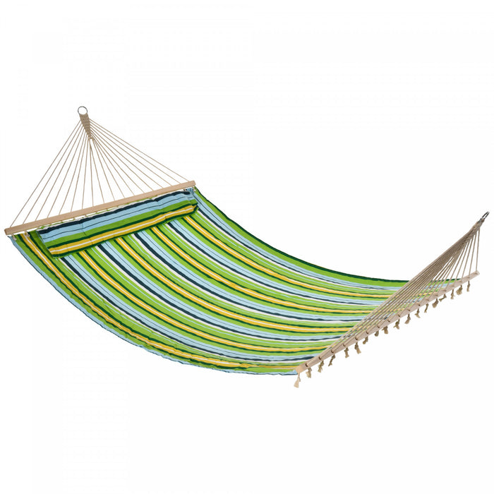 Outsunny 83\" Patio Double Hammock, Wide Outdoor Hammock Bed Striped Fits 2 People Sunbed Camping Hang Sleep W/ Pillow, White Stripe