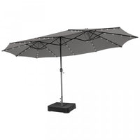 Costway 15Ft Patio Double-Sided Solar LED Market Umbrella Crank 36 Lights Base Grey