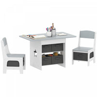 Qaba 3 Piece Kids Table and Chair Set, Toddler Table and Chairs Set with 6 Removable Drawers, for Ages 3-8, for Classroom, Living Room, Bedroom, Nursery, Playroom, Light Grey