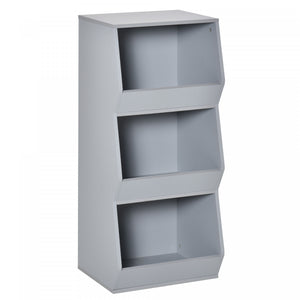 Homcom Kids Storage Cabinet 3 Shelves Anti-toppling Toy Storage Organizer Children Bookcase Book Rack For Children's Play Room/bedroom, Grey