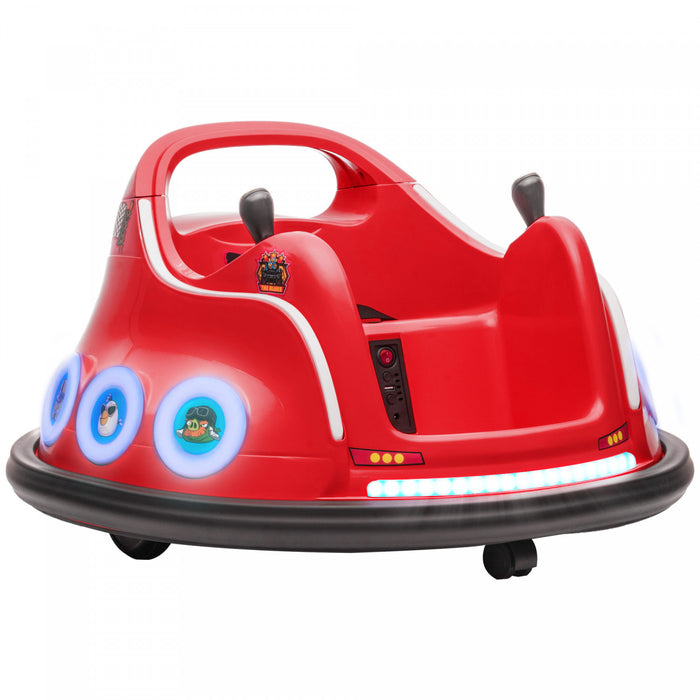 Qaba 12v Bumper Car For Kids, Angry Bird Licensed Electric Powered Ride-On Car With Dual Joysticks, 360 Degree Spin, Remote Control, Music, Led Lights, For Ages 3-5, Red