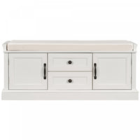Boyce Solid Wood Storage Bench With 4-door Shoe Cabinet With Cushion - White
