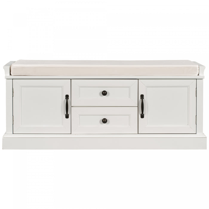 Boyce Solid Wood Storage Bench With 4-door Shoe Cabinet With Cushion - White