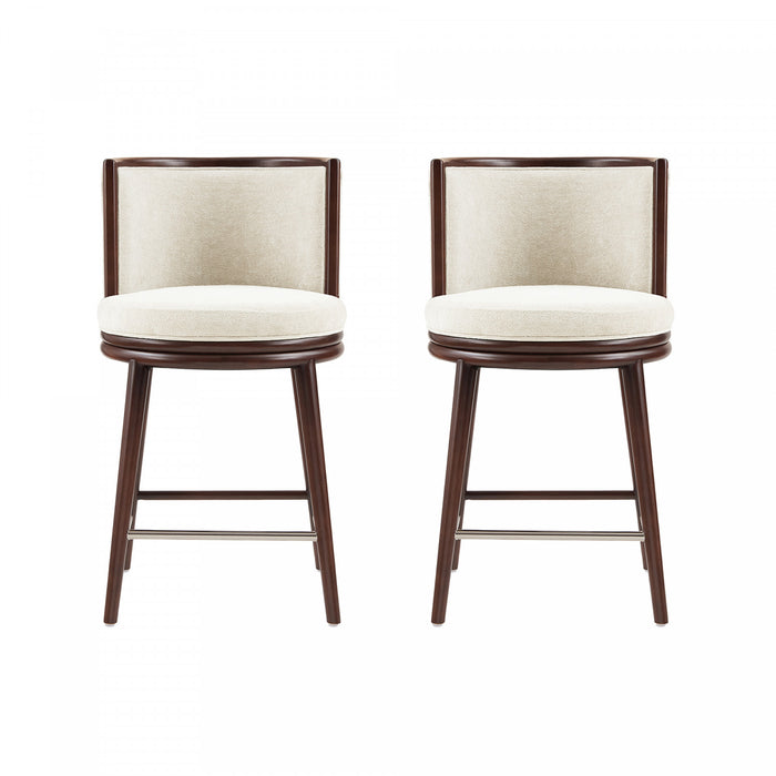 Evalyn Modern Wood Upholstered Counter Stool in Cream - Set of 2