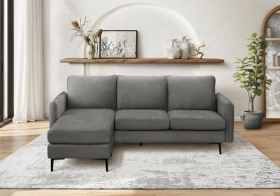 Upholstered Chaise Lounge Sofa Lounger, 85" Wide, Grey Fabric, Black Metal Legs Sofa | Sofa Chaise Longue Rembourre, 85" De Large, Tissu Gris, Pieds En Metal Noir
