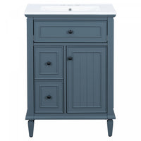 Vivo 24 Inch Single Sink Bathroom Vanity with Flip Drawer and Solid Wood Legs, Blue Gray