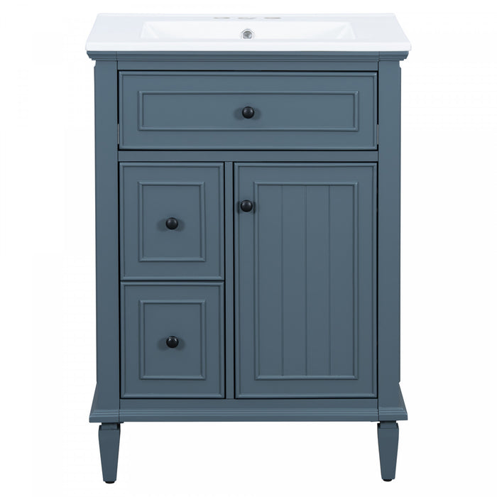 Vivo 24 Inch Single Sink Bathroom Vanity with Flip Drawer and Solid Wood Legs, Blue Gray