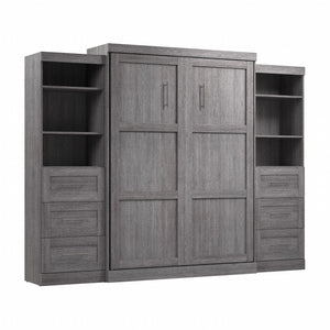 Bestar Pur Queen Murphy Two Shelving Units with Drawers 115-Inch Wall Bed - Bark Grey