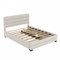 Sophie Linen-look Fabric Upholstered Platform Bed With Trundle And Storage Drawers, Queen Size - Beige 