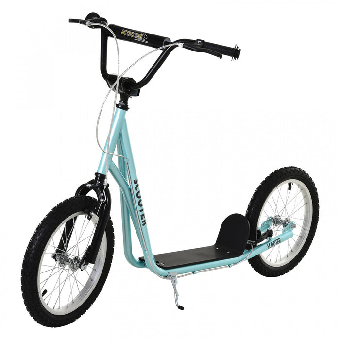 Aosom Youth Scooter Street Kick Scooter For Teens Kids Ride On Toy W/ 16'' Inflatable Wheel Dual Brakes For 5+ Year Old Blue