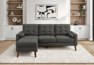 Upholstered Chaise Sofa Lounger, 85" Wide, Grey Fabric, Walnut Solid Wood Legs, Modern Sofa | Sofa Chaise Longue Rembourre, 85"L, Pieds En Bois Massif De Noyer, Moderne