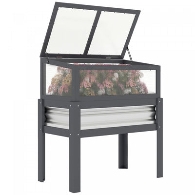 Outsunny Raised Garden Bed with Flip-Up Greenhouse Top, Grey