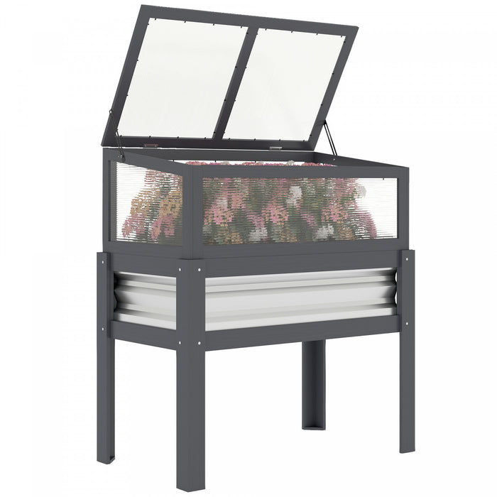 Outsunny Raised Garden Bed with Flip-Up Greenhouse Top, Grey
