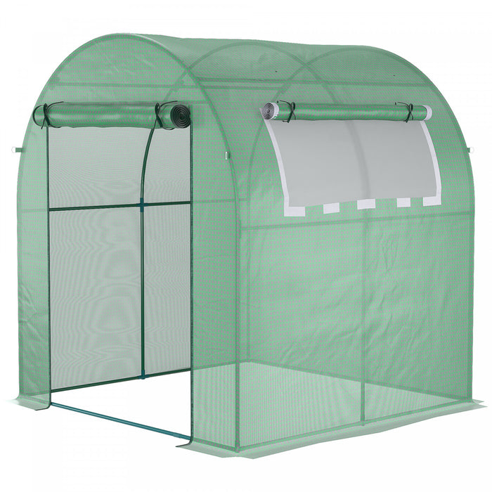 Outsunny 6' X 6' X 6.6' Walk-in Tunnel Greenhouse, Small Green House With Zippered Door And Roll-up Window, Portable Plant Hot House With Pe Cover And Steel Frame, Green