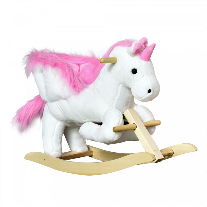 Qaba Kids Rocking Horse, Rocking Chair Nursery Plush Unicorn, Child Soft And Warm Ride On Toy With Sing Along Song Pink